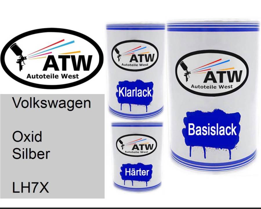 Volkswagen, Oxid Silber, LH7X: 500ml Lackdose + 500ml Klarlack + 250ml Härter - Set, von ATW Autoteile West.